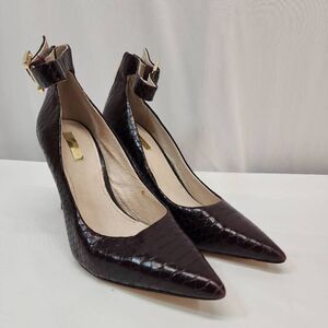 Louise Et Cie Size 10 Snake Skin Pointy Toe Ankle Strap 4" Heel N Burgandy